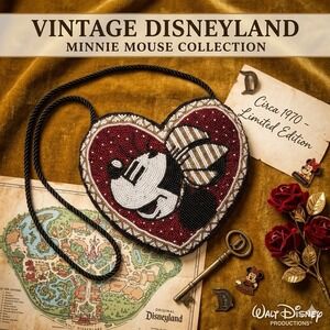Vintage Mickey & Co Minnie Mouse Beaded Heart Crossbody Bag Satin Walt Disney